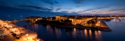 The old city of Taranto, "Taranto Vecchia", Apulia, Italy at sunset. Composition of 5 photos